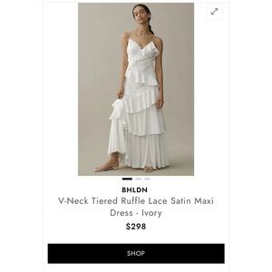 BHLDN Anthropologie V-Neck Tiered Ruffle Lace Satin Wedding Dress Size 4